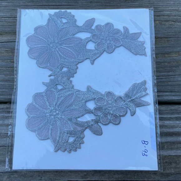Embroidery Patches Iron One Applique Floral Gray Patches Set of 2 - Picture 3 of 9